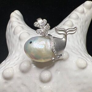 Real Freshwater Baroque Pearl Whale  Pendant and S925 Sterling Silver Chain